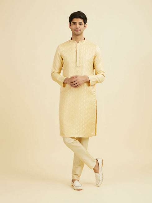 Manyavar Beige Brocade Elegance Kurta Pajama