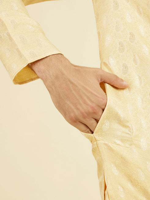 Manyavar Beige Brocade Elegance Kurta Pajama