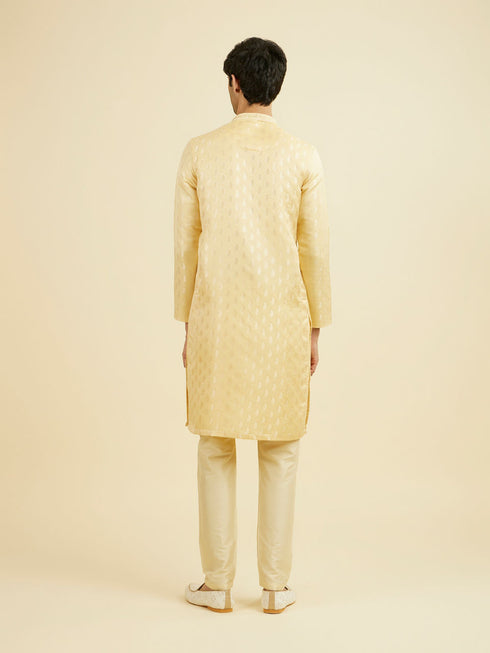 Manyavar Beige Brocade Elegance Kurta Pajama