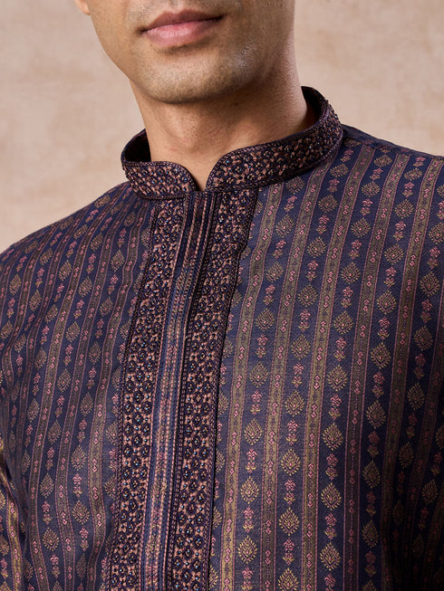 Manyavar Elegant Dark Blue Kurta Pajama