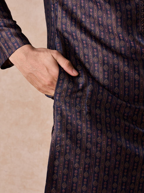 Manyavar Elegant Dark Blue Kurta Pajama