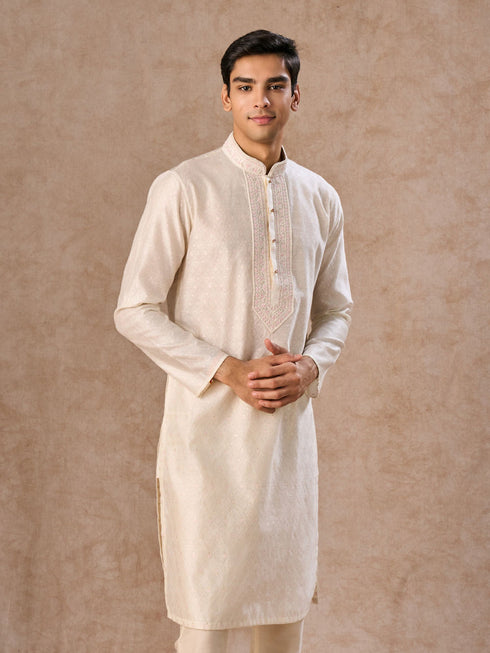 Manyavar Cream Elegance Kurta Pajama