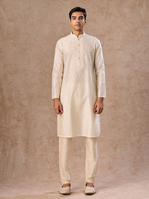 Manyavar Cream Elegance Kurta Pajama