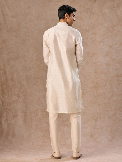 Manyavar Cream Elegance Kurta Pajama