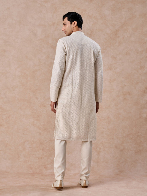 Manyavar Regal Cream Georgette Kurta Pajama