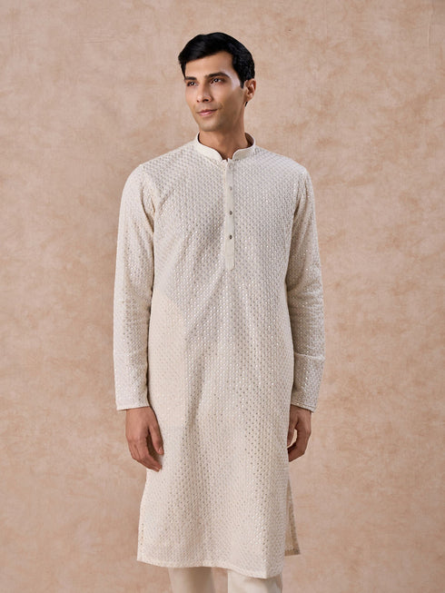 Manyavar Regal Cream Georgette Kurta Pajama