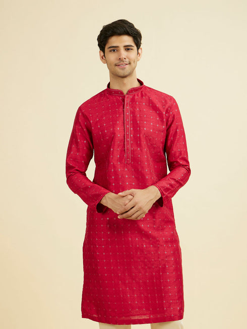 Manyavar Festive Red Kurta Pajama Set
