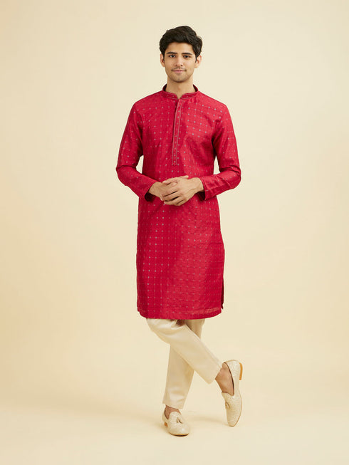 Manyavar Festive Red Kurta Pajama Set