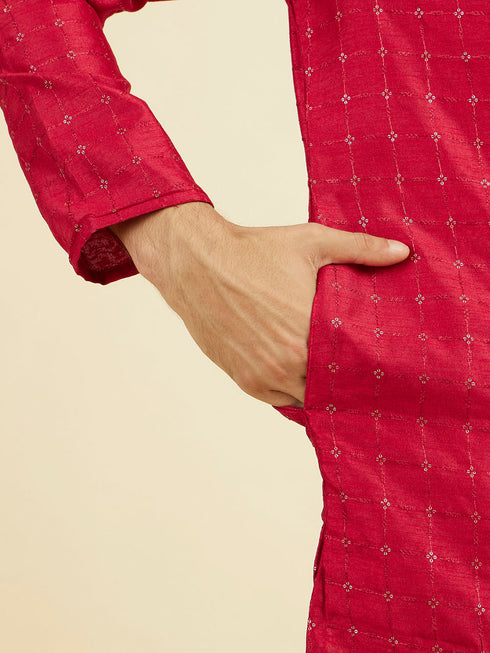 Manyavar Festive Red Kurta Pajama Set