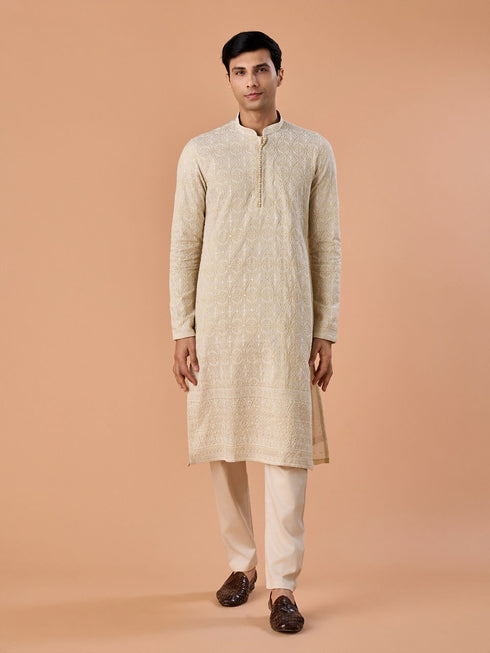 Manyavar Pista Green Elegance Kurta Pajama
