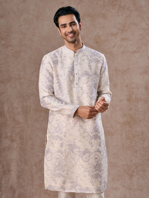 Manyavar Radiant Cream Lilac Kurta Pajama