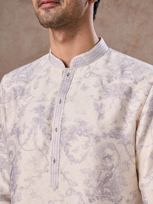 Manyavar Radiant Cream Lilac Kurta Pajama