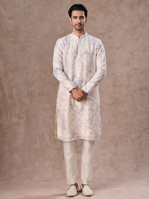 Manyavar Radiant Cream Lilac Kurta Pajama
