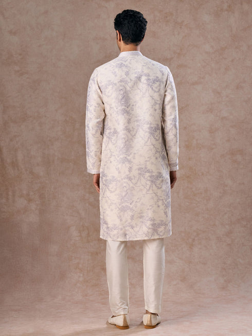 Manyavar Radiant Cream Lilac Kurta Pajama