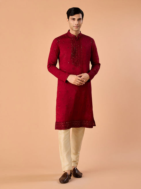 Manyavar Maroon Glory Kurta Pajama