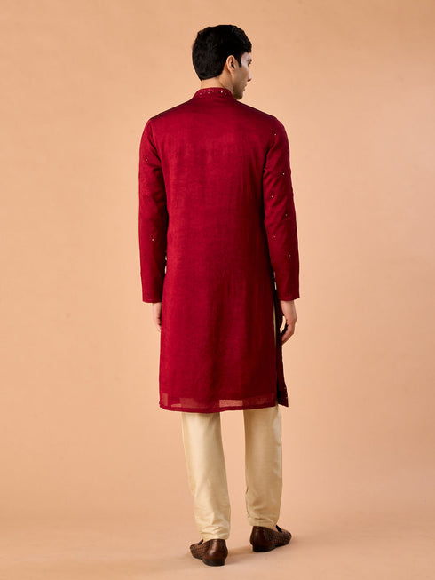 Manyavar Maroon Glory Kurta Pajama