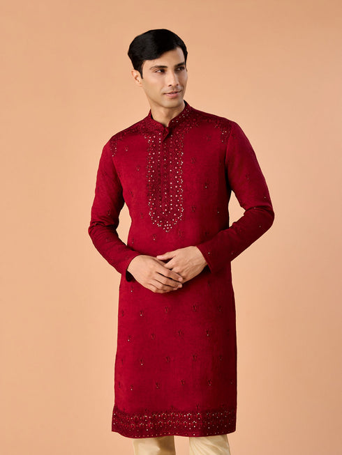 Manyavar Maroon Glory Kurta Pajama