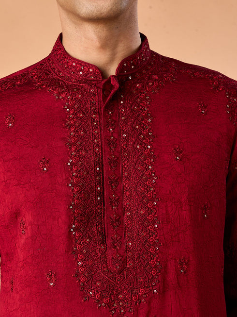 Manyavar Maroon Glory Kurta Pajama