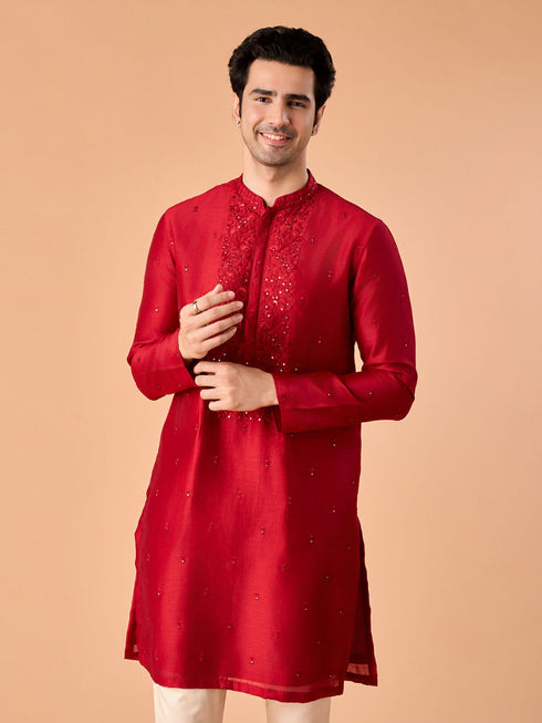 Manyavar Opulent Red Kurta Pajama