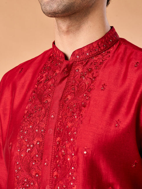 Manyavar Opulent Red Kurta Pajama