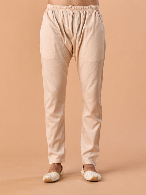 Manyavar Satin Elegance Cream Kurta Pajama