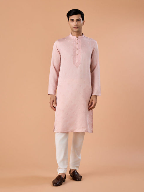 Manyavar Pink Satin Kurta Pajama