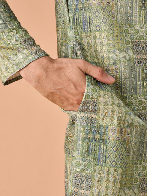 Manyavar Light Mid Green Kurta Pajama