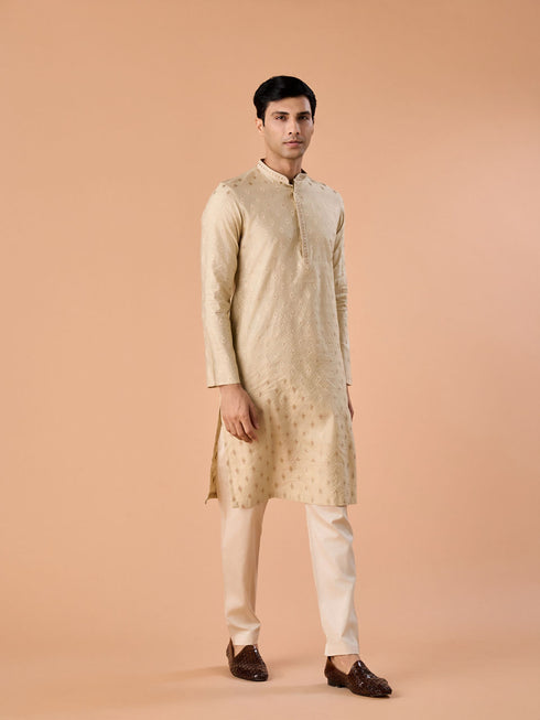 Manyavar Beige Celebration Kurta Pajama