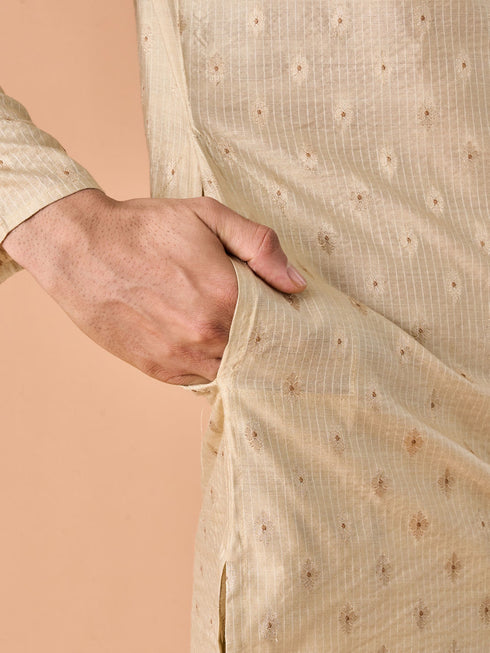 Manyavar Beige Celebration Kurta Pajama