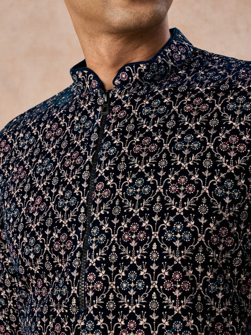 Manyavar Teal Elegance Velvet Kurta Patiala