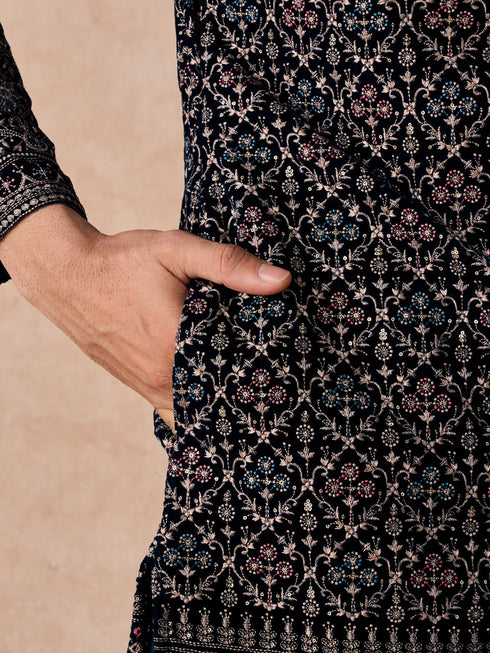 Manyavar Teal Elegance Velvet Kurta Patiala