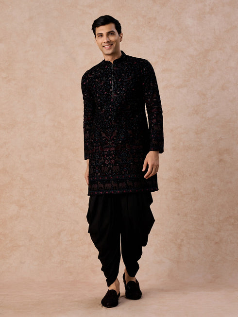 Manyavar Luxurious Wine Velvet Kurta Patiala