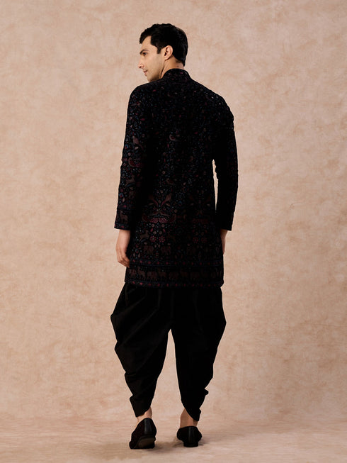 Manyavar Luxurious Wine Velvet Kurta Patiala