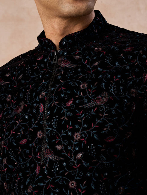 Manyavar Luxurious Wine Velvet Kurta Patiala
