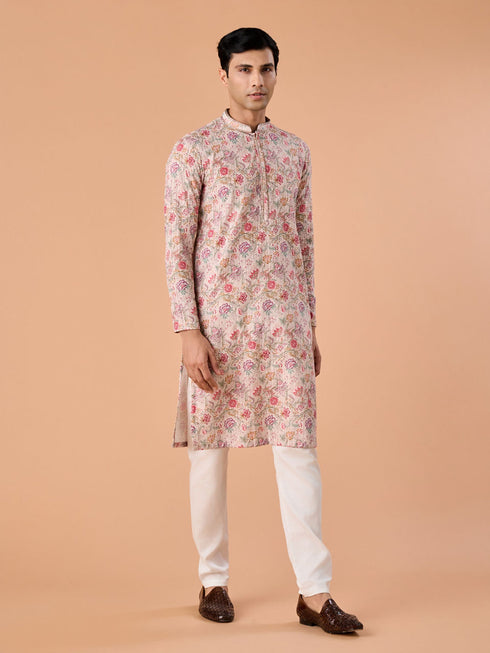 Manyavar Beige Elegance Kurta Pajama