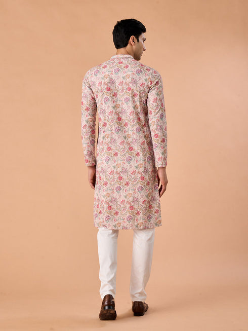 Manyavar Beige Elegance Kurta Pajama