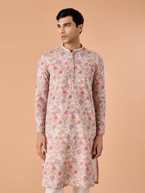 Manyavar Beige Elegance Kurta Pajama