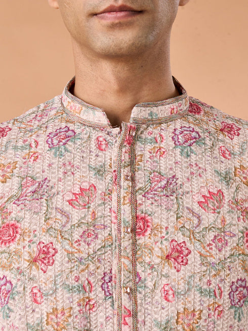 Manyavar Beige Elegance Kurta Pajama
