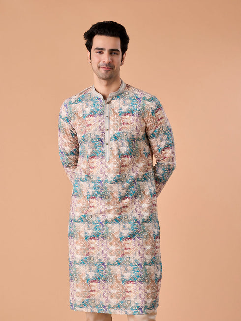 Manyavar Beige Elegance Kurta Pajama