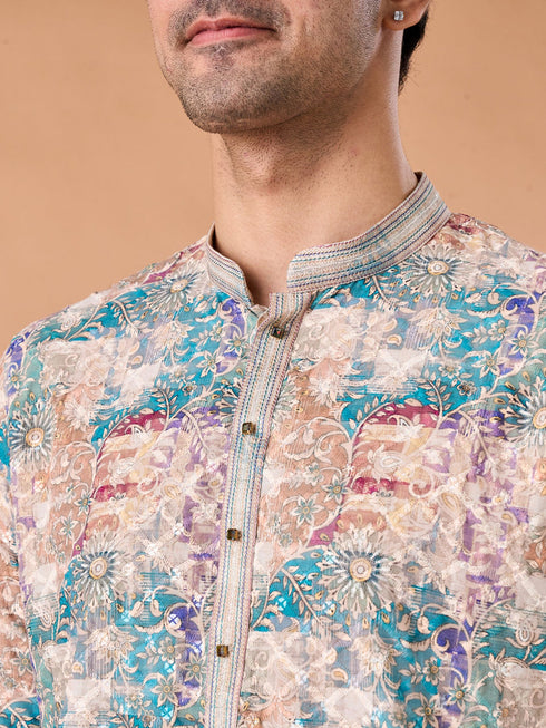 Manyavar Beige Elegance Kurta Pajama