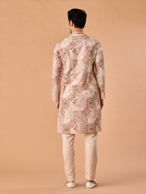 Manyavar Beige Splendor Kurta Pajama