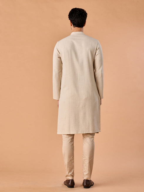 Manyavar Beige Elegance Kurta Pajama