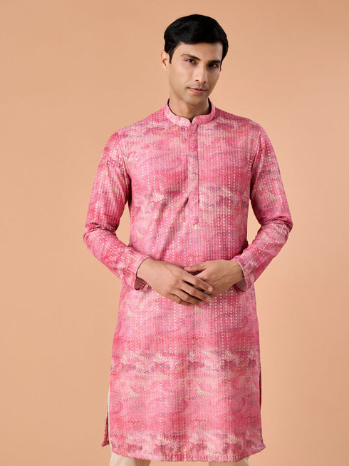 Manyavar Elegant Pink Celebration Kurta Pajama