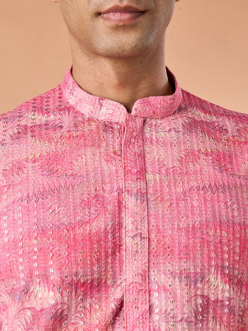 Manyavar Elegant Pink Celebration Kurta Pajama