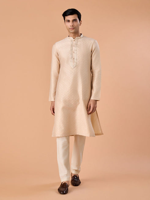Manyavar Regal Fawn Brocade Kurta Pajama