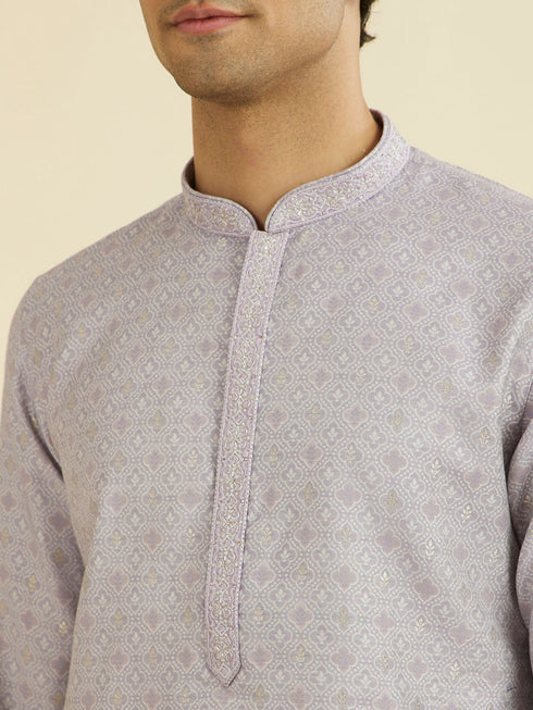 Manyavar Elegant Lilac Brocade Kurta Pajama