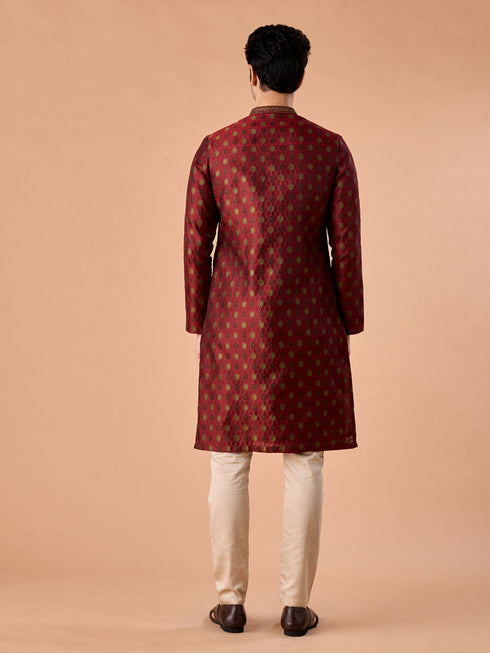 Manyavar Maroon Majesty Brocade Kurta Pajama