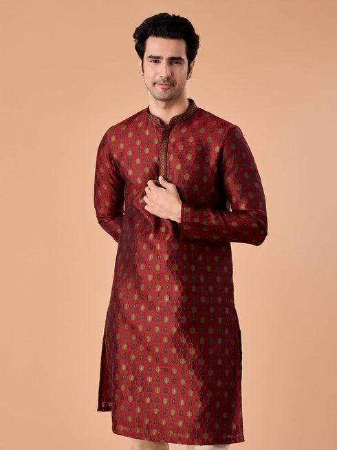 Manyavar Maroon Majesty Brocade Kurta Pajama