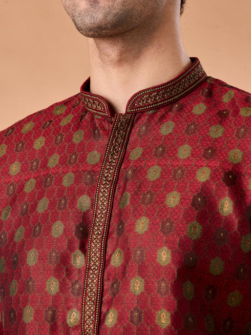 Manyavar Maroon Majesty Brocade Kurta Pajama
