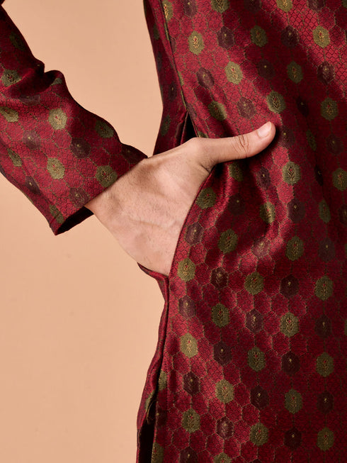 Manyavar Maroon Majesty Brocade Kurta Pajama